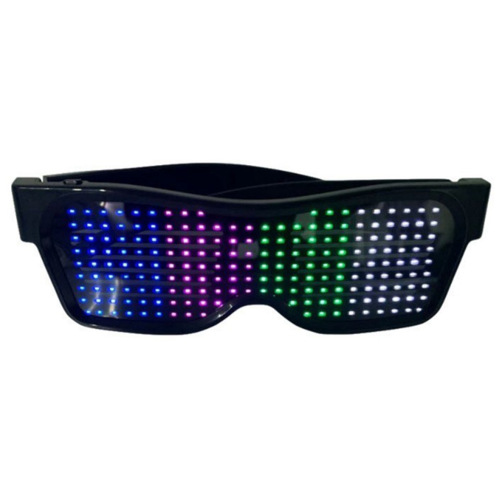 

SL-004 Rechargeable Impact Resistant LED Light Emitting Bluetooth Glasses 200 Lamp Beads APP Control Support Multiple Language Editing Used for Halloween, Electronic Music, Disco, Bar - Black Frame Four Colors