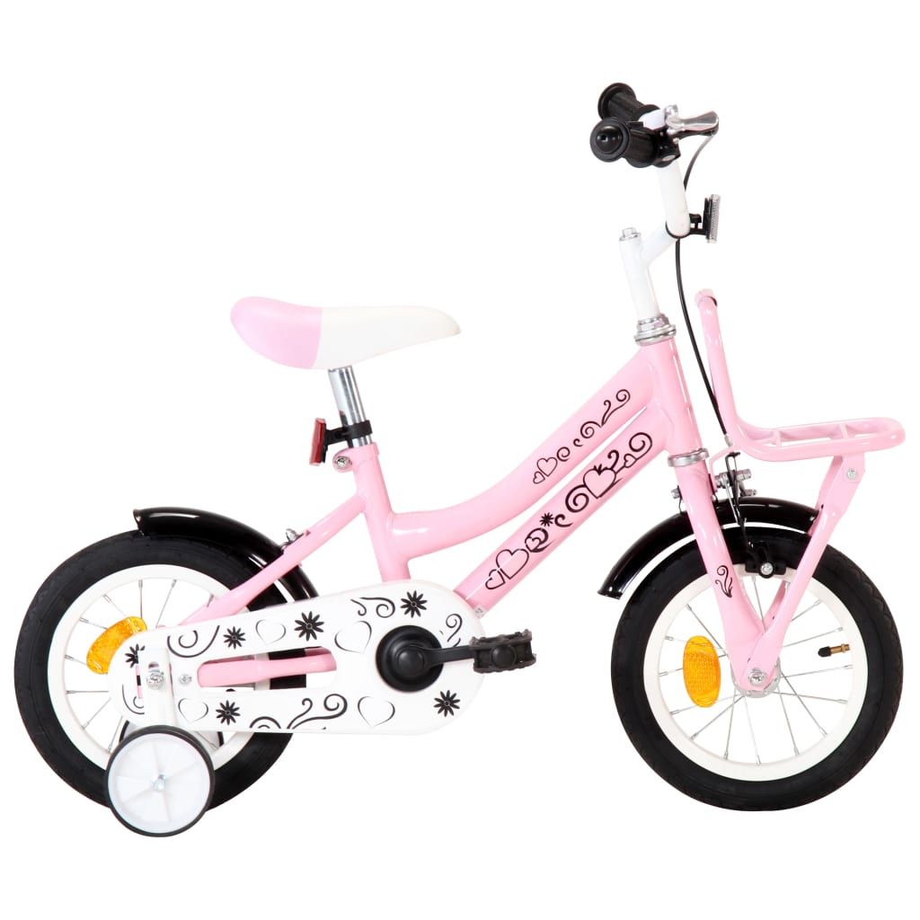 

Kids Bike with Front Carrier 12 inch White and Pink