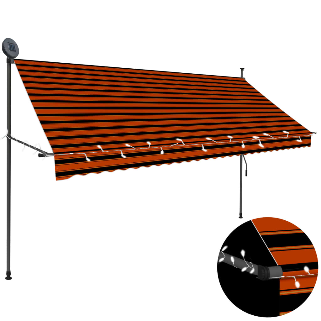 Manual Retractable Awning with LED 300 cm Orange and Brown 
Manual Retractable Awning with LED 300 cm Orange and Brown
