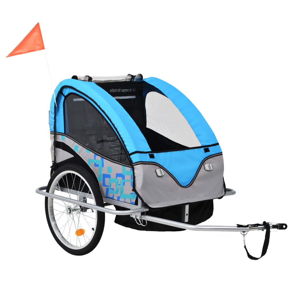 

2-in-1 Kids' Bicycle Trailer & Stroller Light Blue and Grey