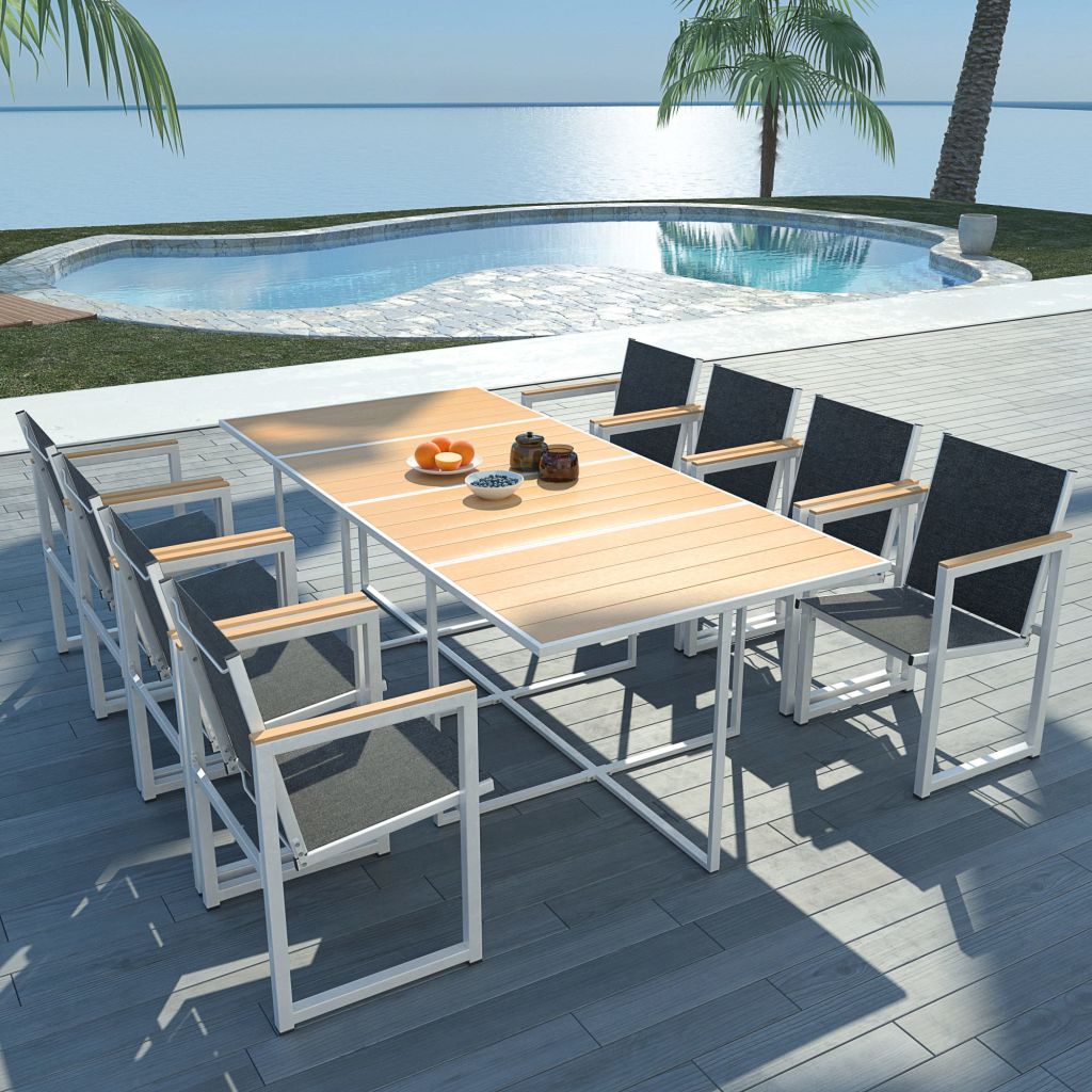 

9 Piece Outdoor Dining Set with WPC Tabletop Aluminium