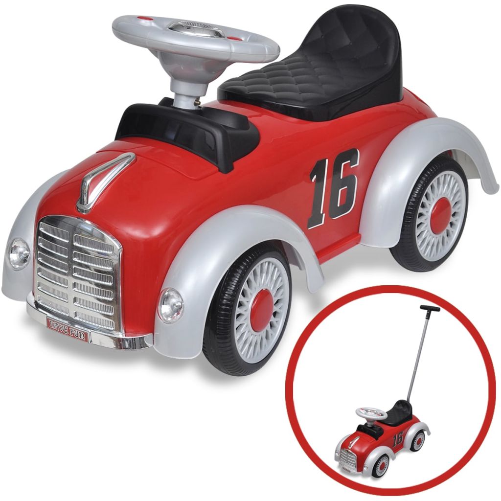 

Red Retro Children's Ride-on Car with Push bar
