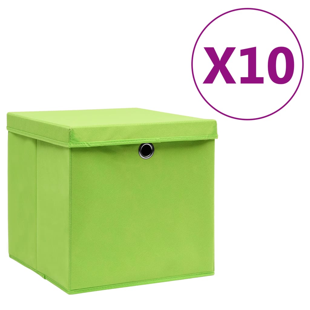 

Storage Boxes with Covers 10 pcs 28x28x28 cm Green