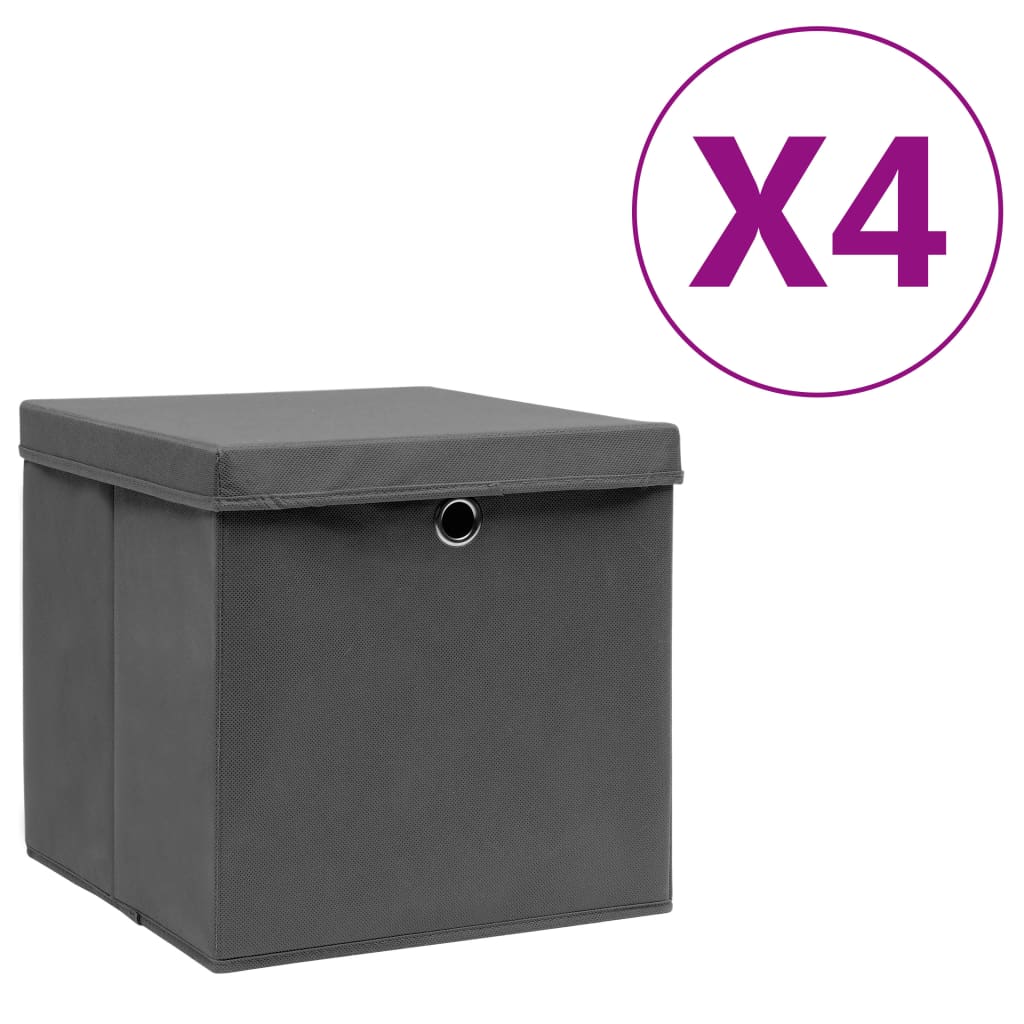 

Storage Boxes with Covers 4 pcs 28x28x28 cm Grey