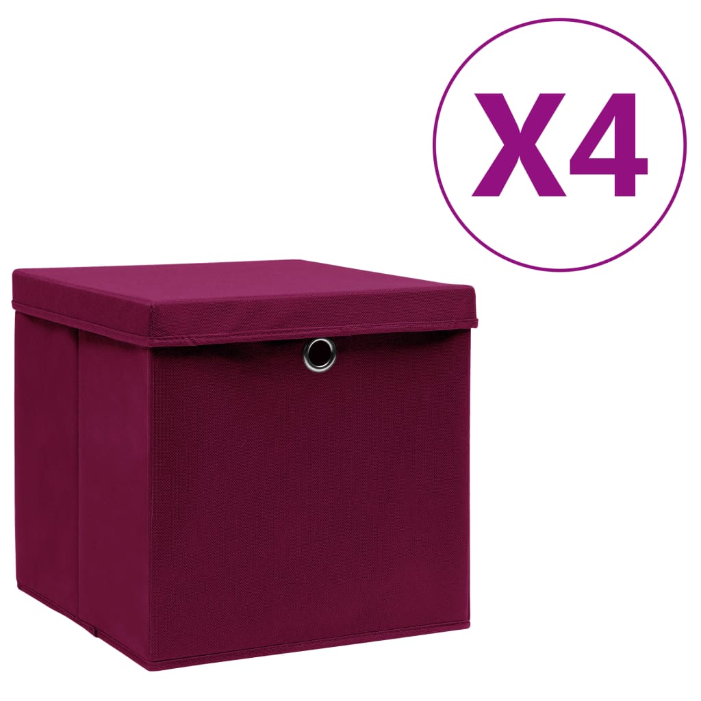 

Storage Boxes with Covers 4 pcs 28x28x28 cm Dark Red