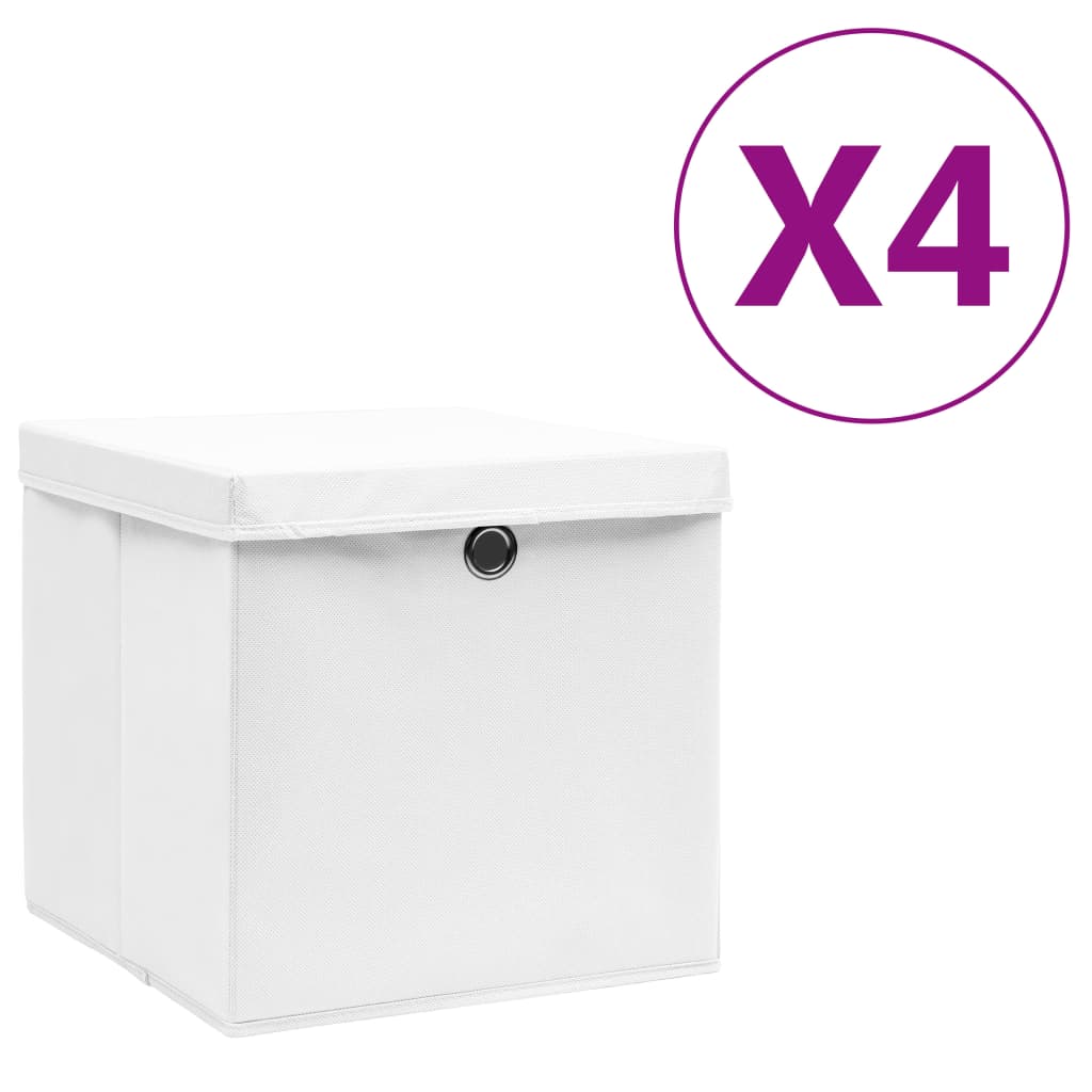 

Storage Boxes with Covers 4 pcs 28x28x28 cm White