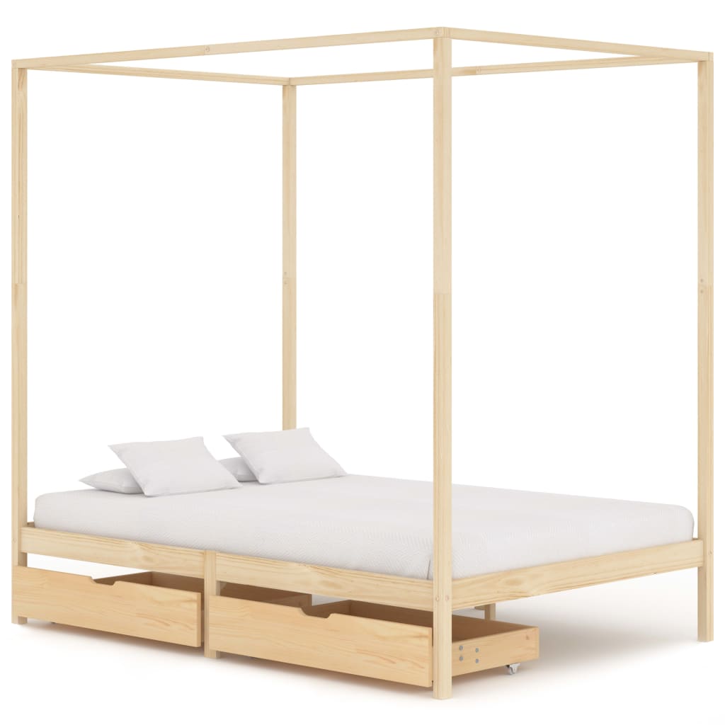 Canopy Bed Frame with 2 Drawers Solid Pine Wood 120x200 cm