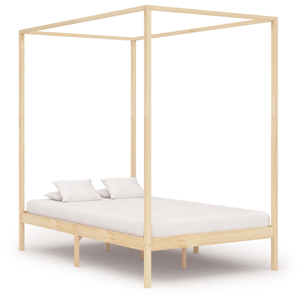 Canopy Bed Frame with 2 Drawers Solid Pine Wood 140x200 cm