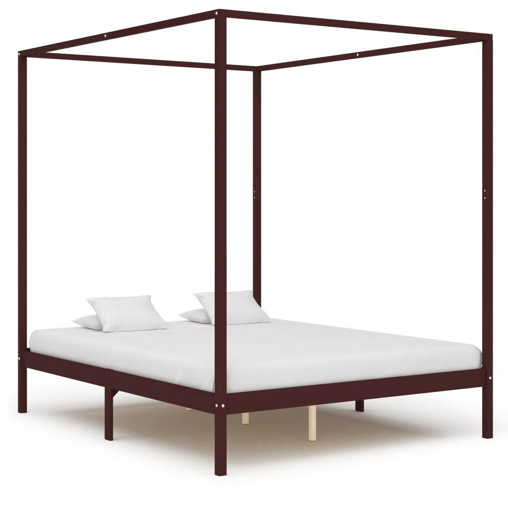 Canopy Bed Frame with 4 Drawers Dark Brown Pine Wood 160x200 cm