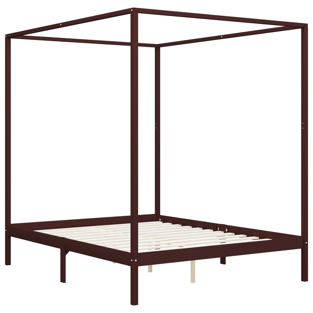 Canopy Bed Frame with 4 Drawers Dark Brown Pine Wood 160x200 cm