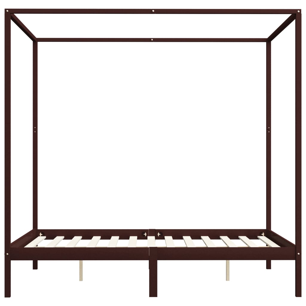 Canopy Bed Frame with 4 Drawers Dark Brown Pine Wood 160x200 cm