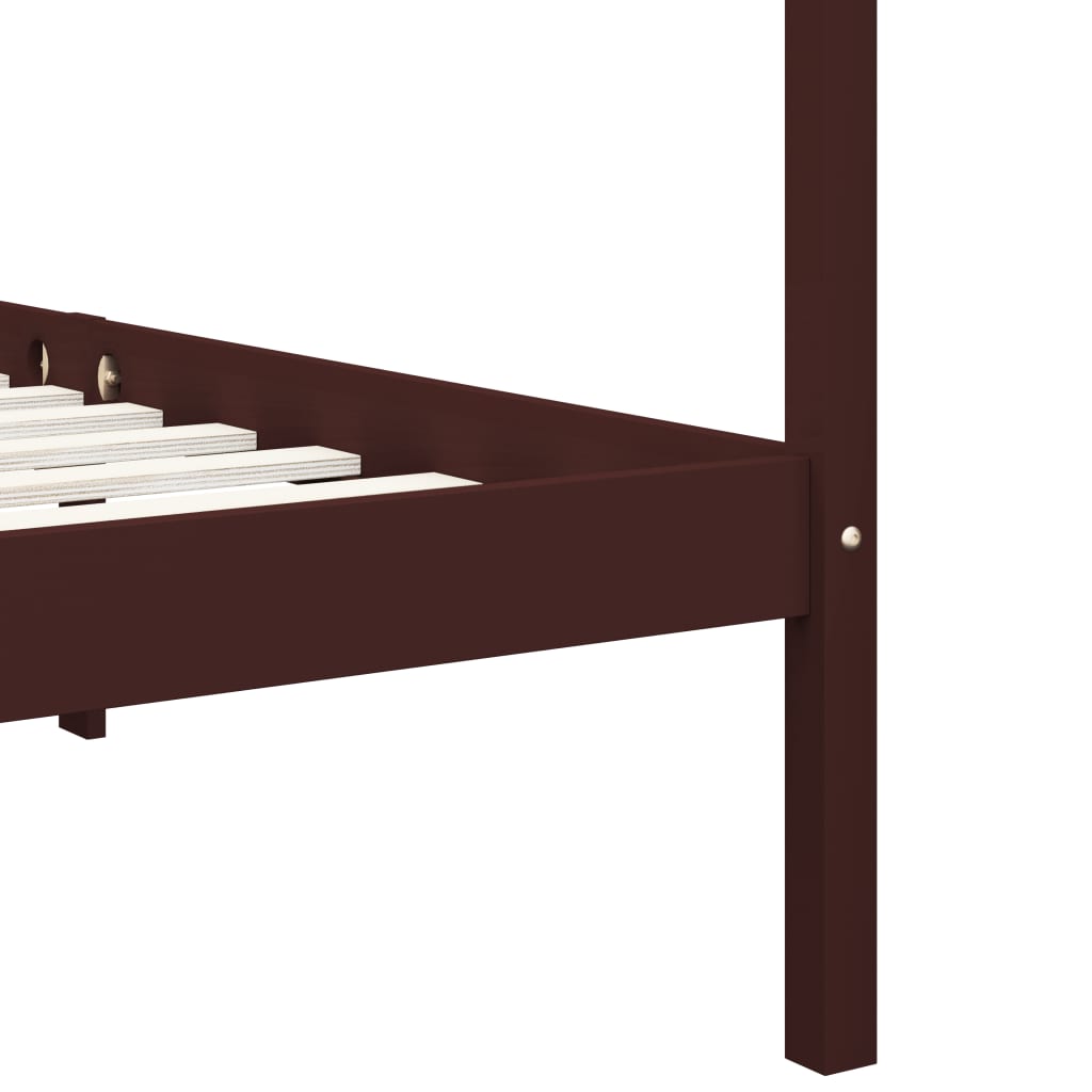 Canopy Bed Frame with 4 Drawers Dark Brown Pine Wood 160x200 cm