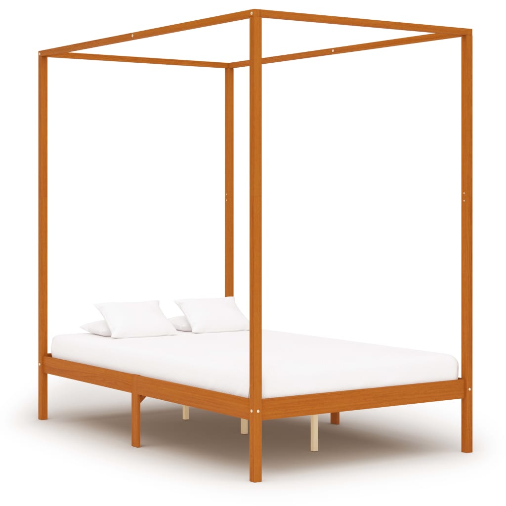 Canopy Bed Frame with 4 Drawers Solid Pine Wood 140x200 cm