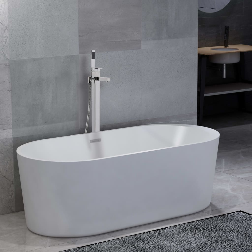 vidaXL Freestanding Bathtub and Faucet 204 L 110 cm Silver