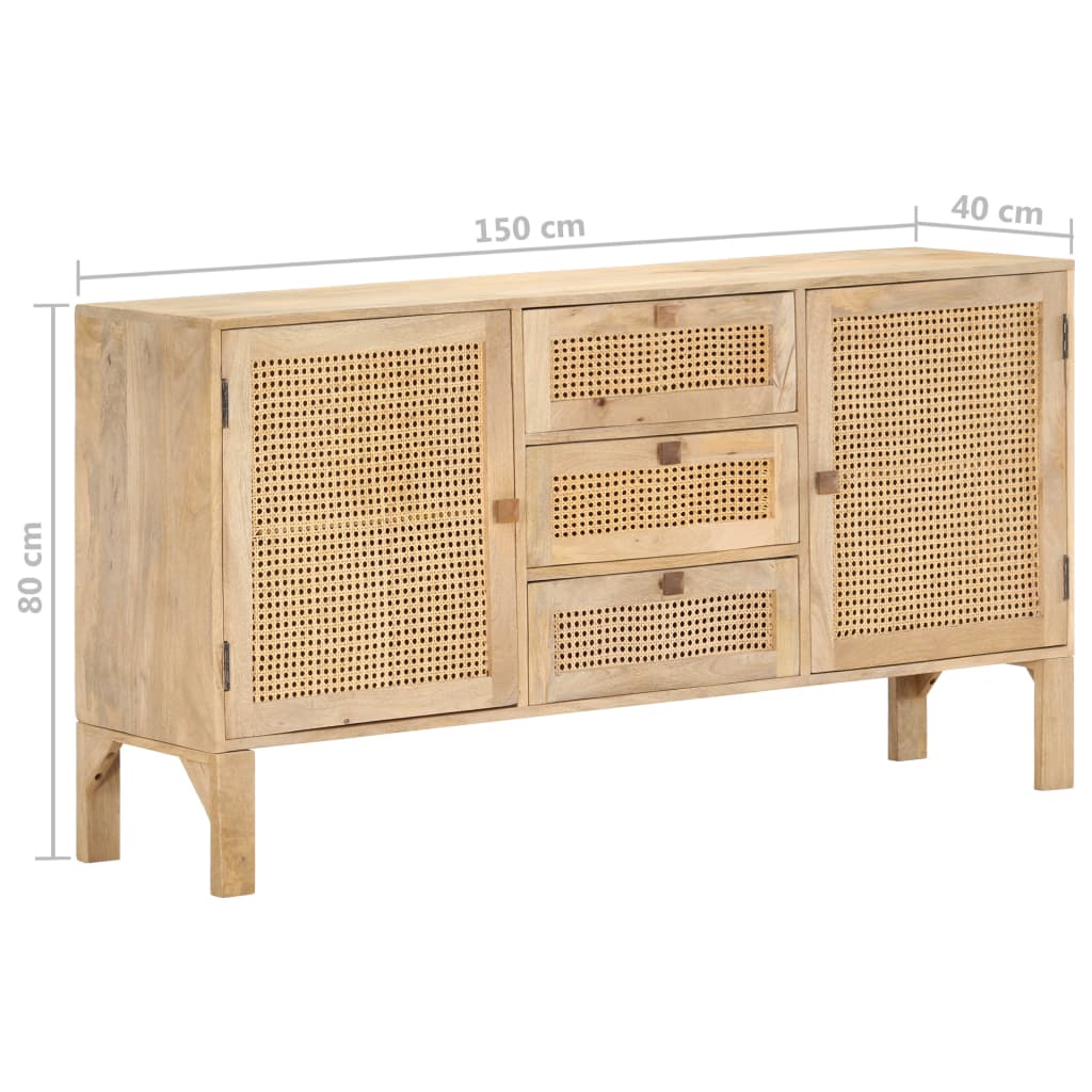 vidaXL Sideboard 150x40x80 cm Solid Mango Wood and Natural Cane