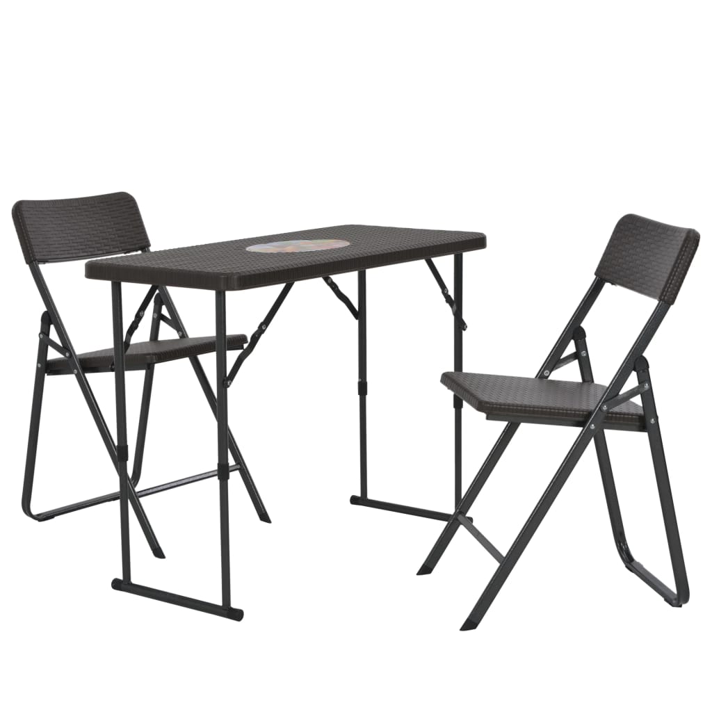 3 Piece Folding Bistro Set HDPE Brown Rattan Look