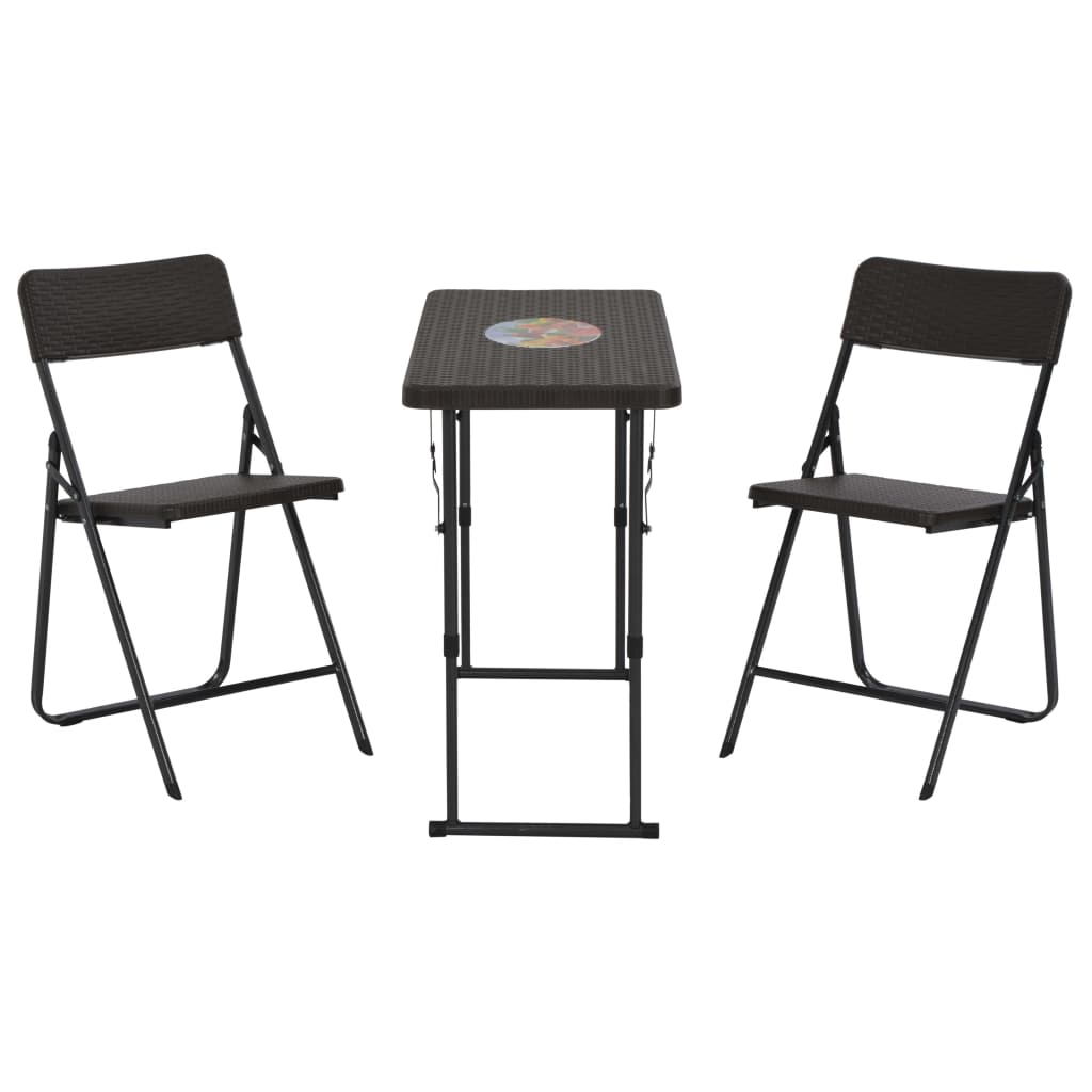 3 Piece Folding Bistro Set HDPE Brown Rattan Look