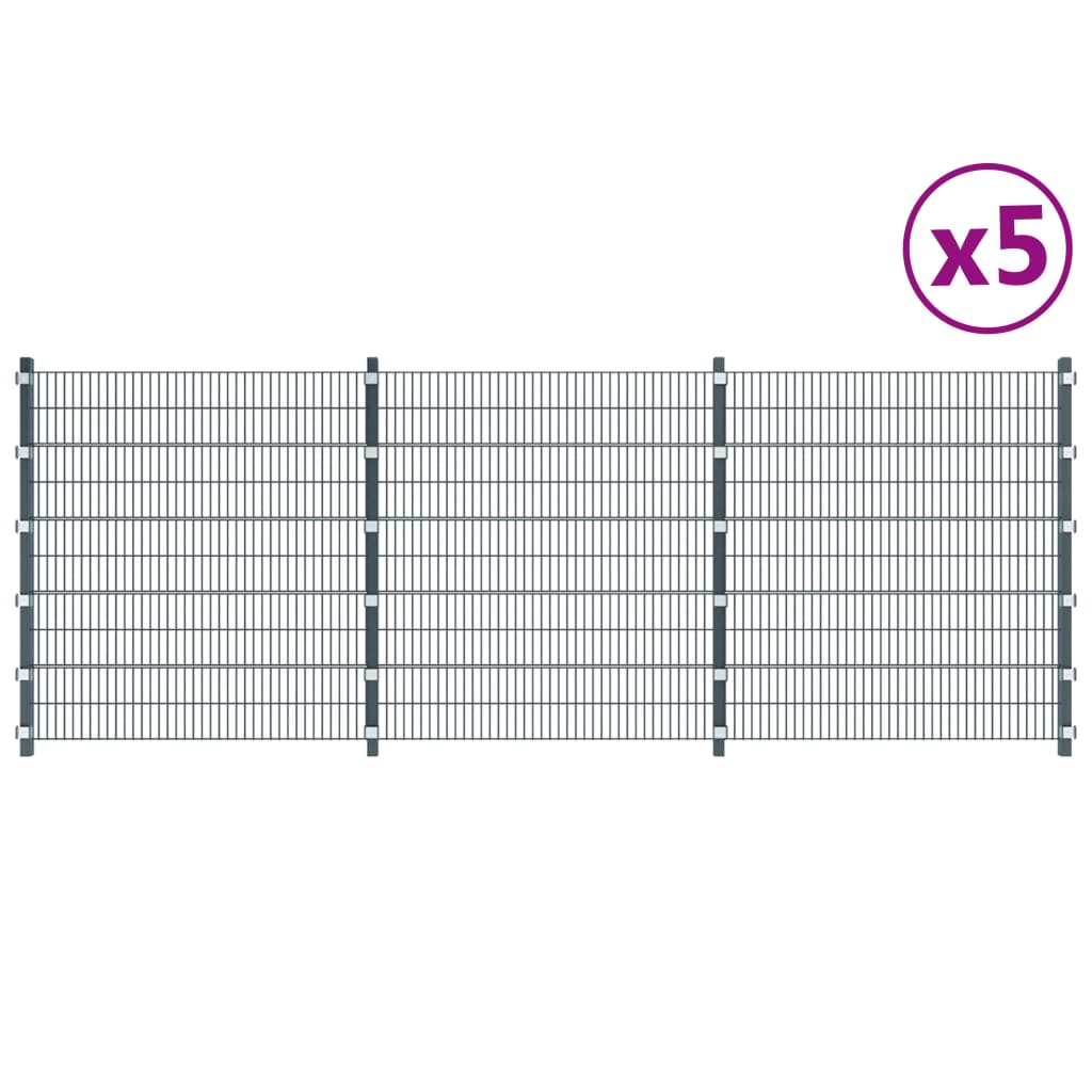 Fence Panels 5 pcs Iron 6x2 m 30m(Total Length) Anthracite Grey