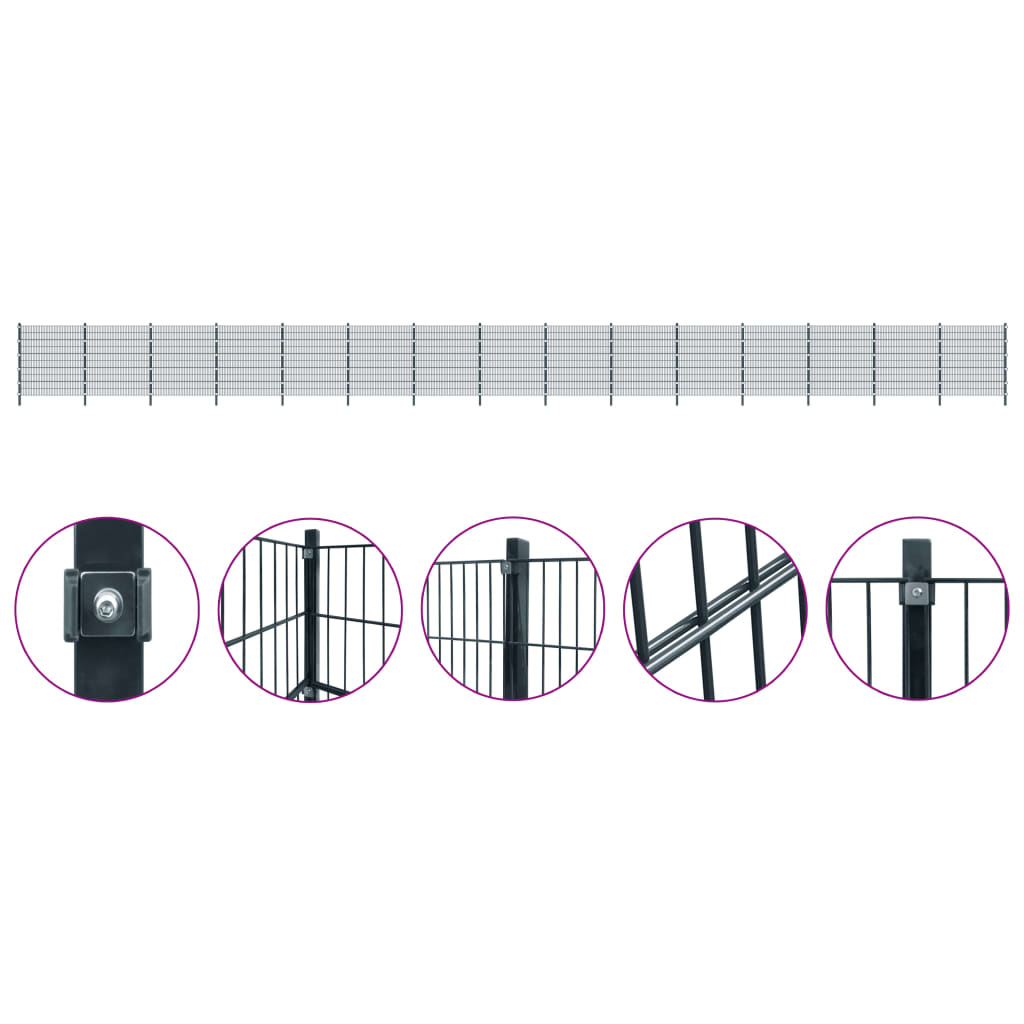 Fence Panels 5 pcs Iron 6x2 m 30m(Total Length) Anthracite Grey