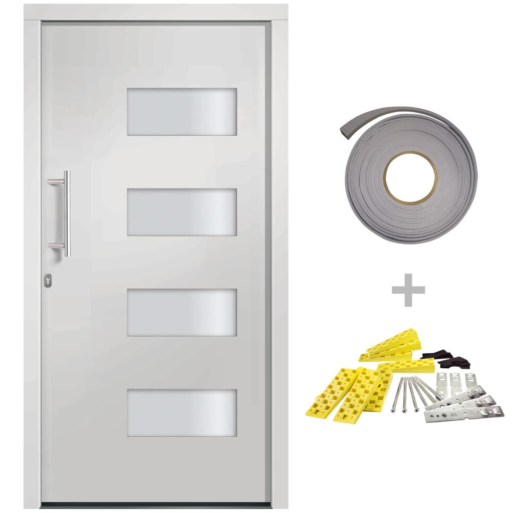 Front Door Aluminium and PVC White 110x210 cm