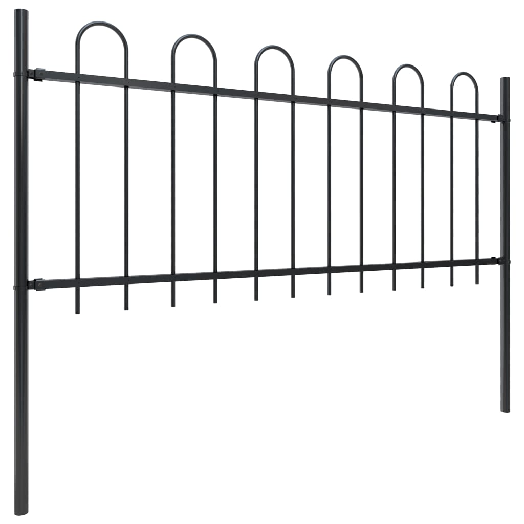 Garden Fence with Hoop Top Steel 17x0.8 m Black