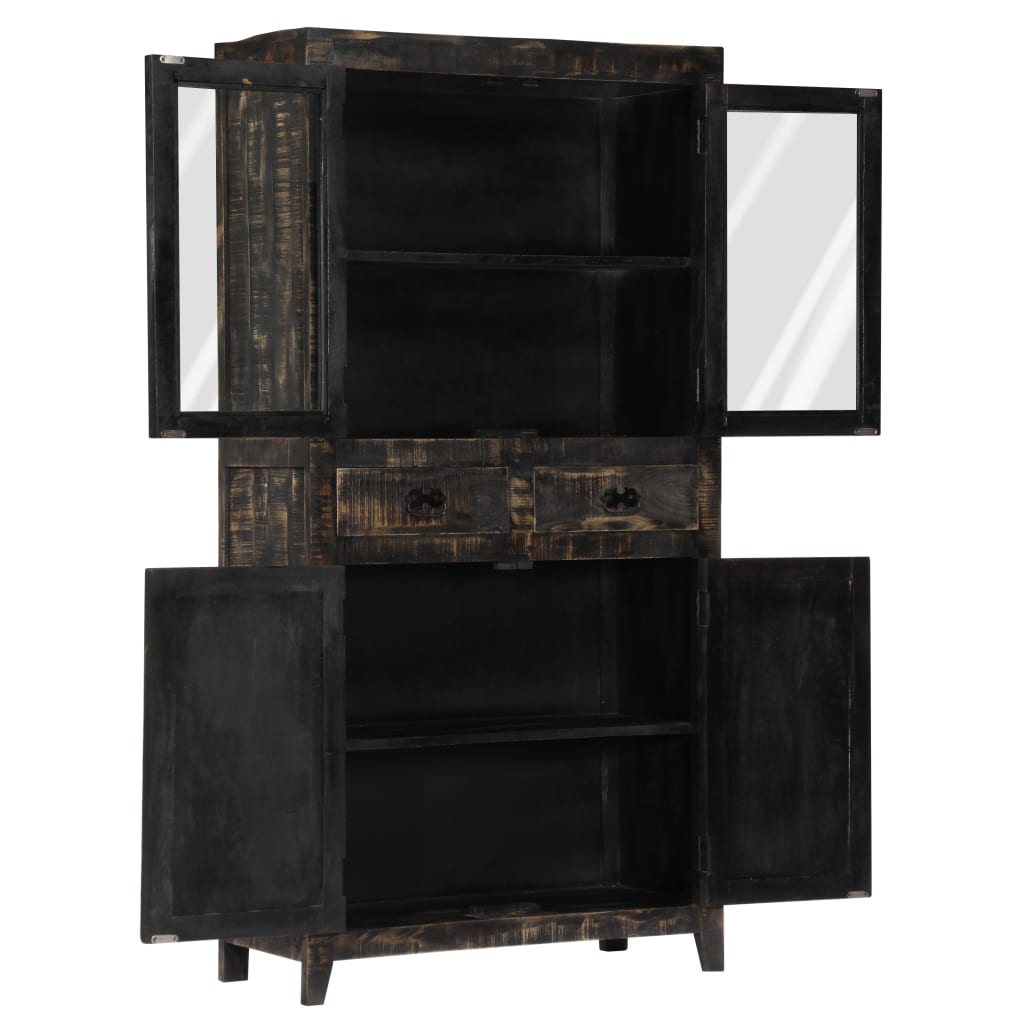 Highboard Black 90x40x180 cm Solid Mango Wood