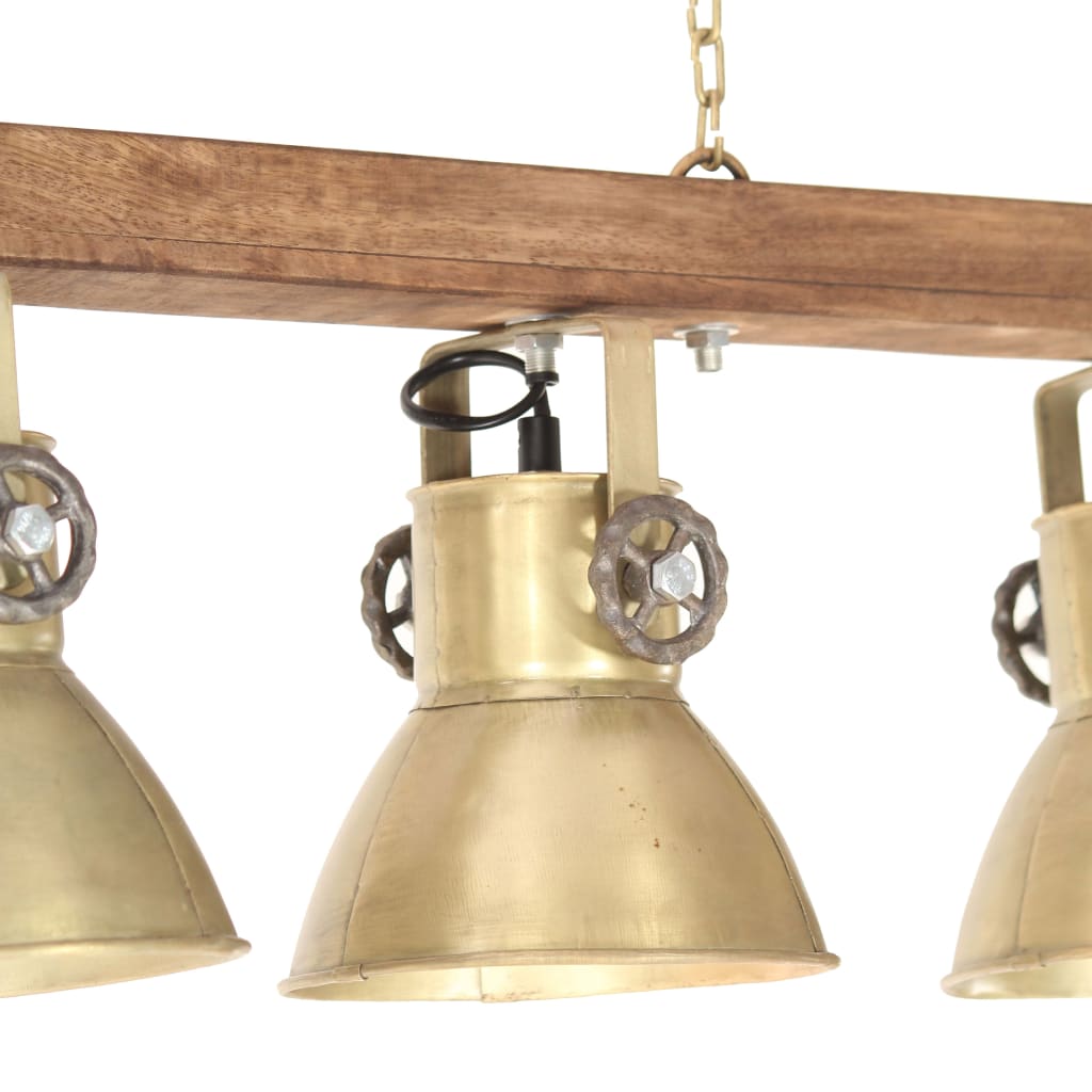 Industrial Ceiling Lamp Brass E27 Mango Wood