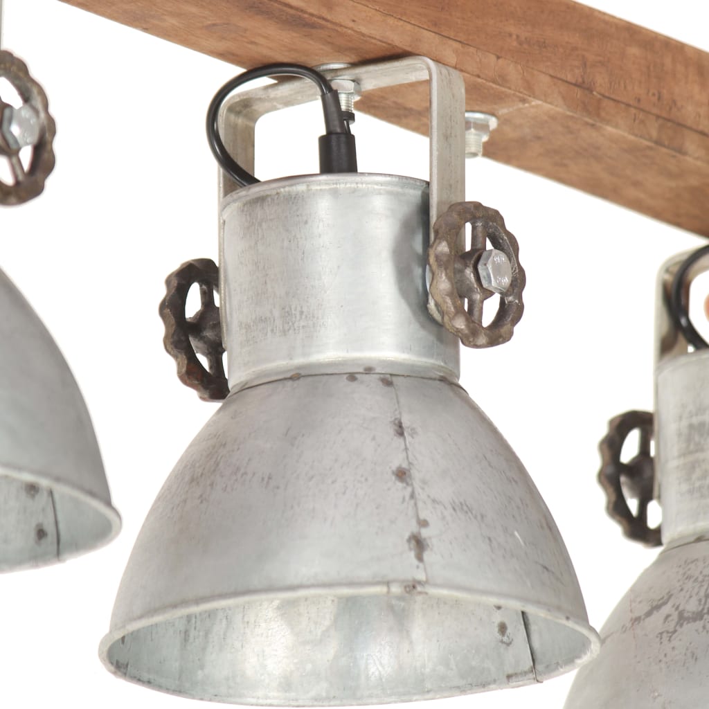 Industrial Ceiling Lamp Silver E27 Mango Wood