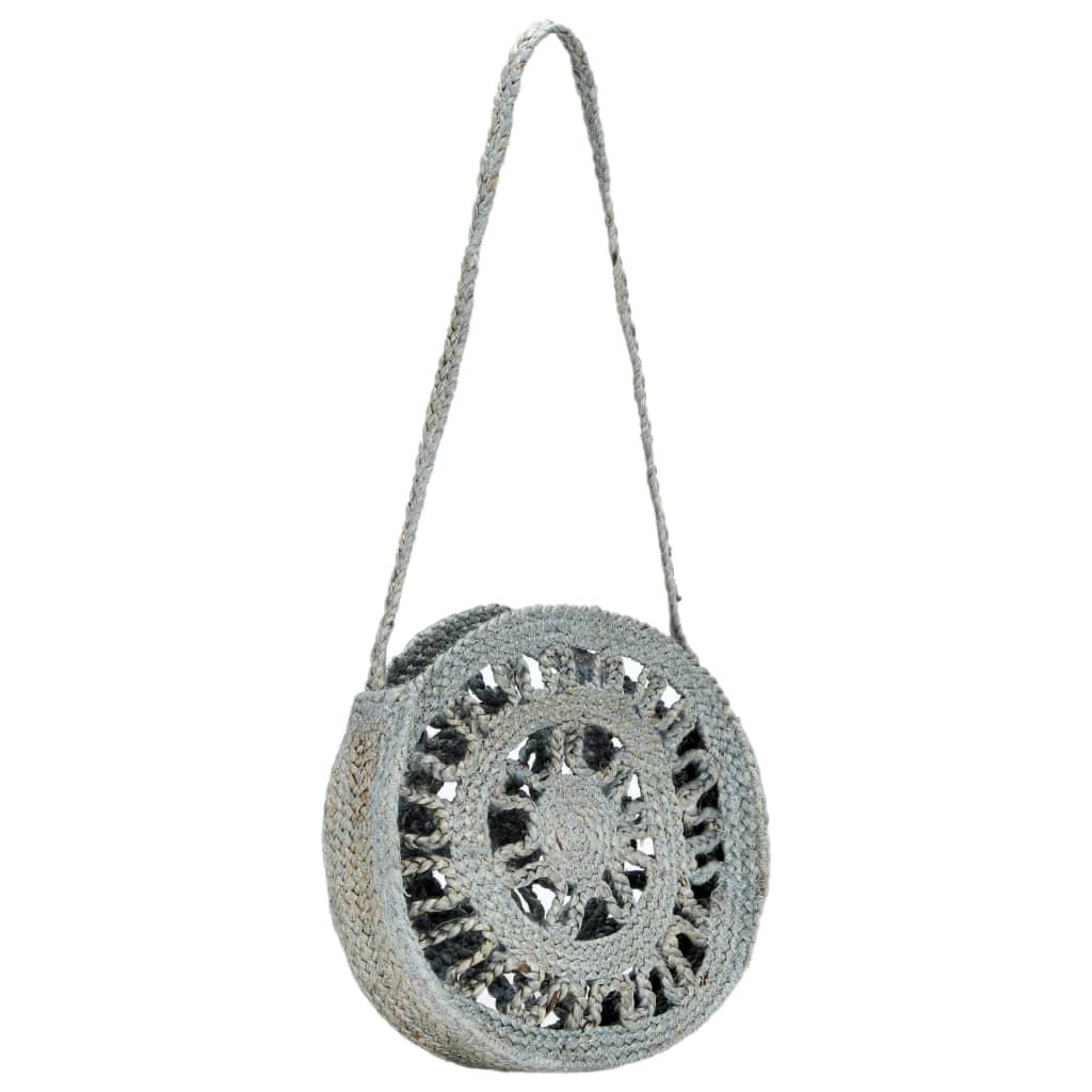 Round Should Bag Hollow Olive Green Handmade Jute