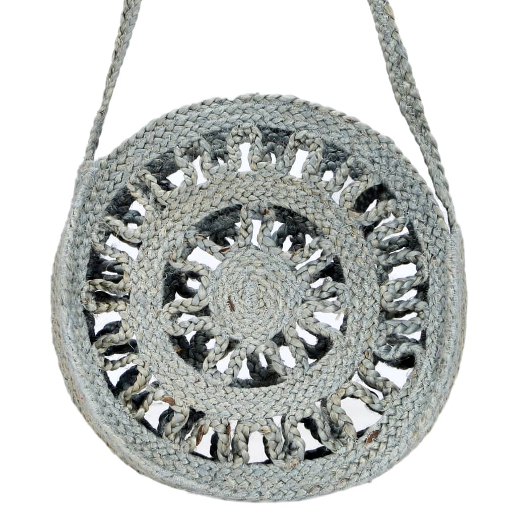 Round Should Bag Hollow Olive Green Handmade Jute
