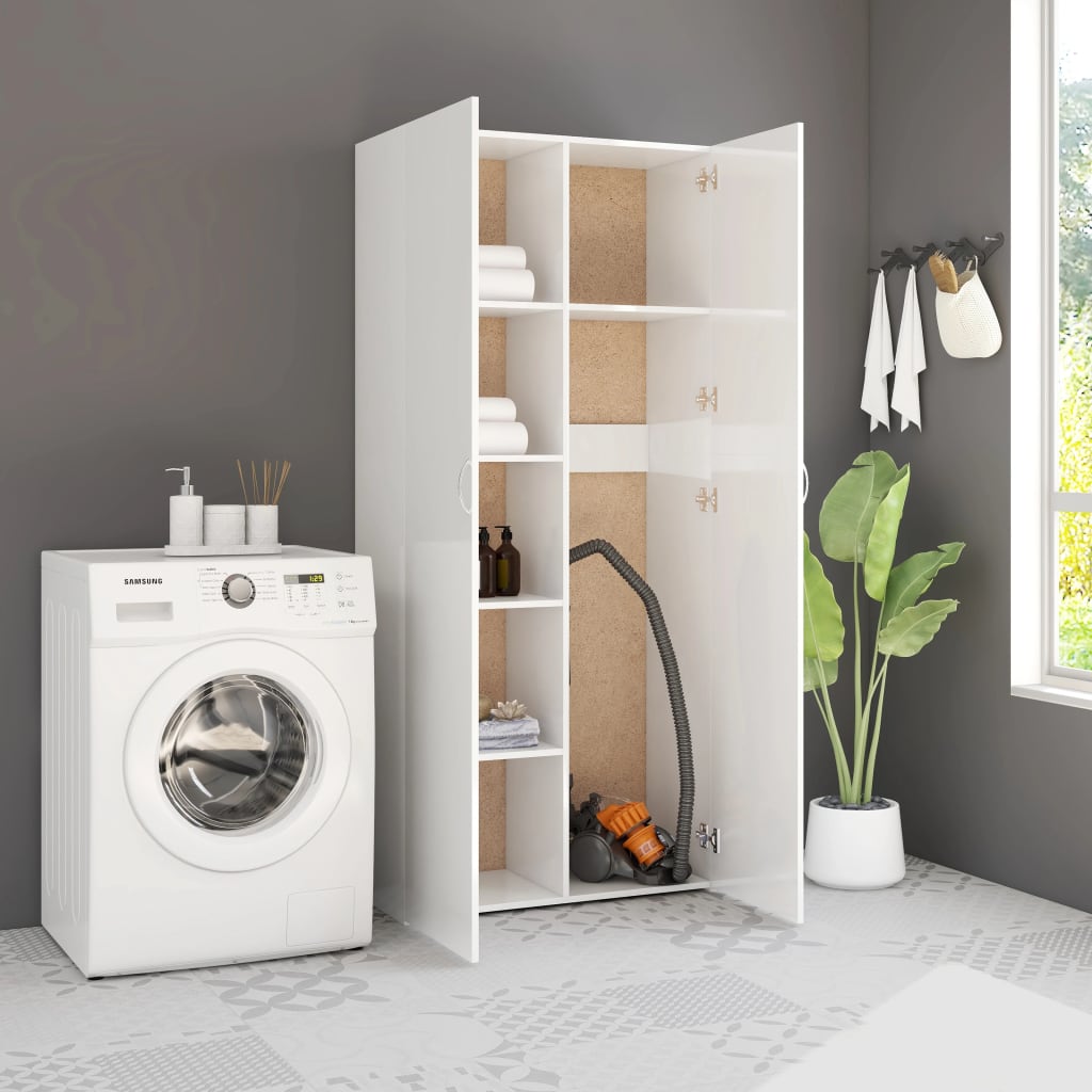 Storage Cabinet High Gloss White 80x35.5x180 cm Chipboard