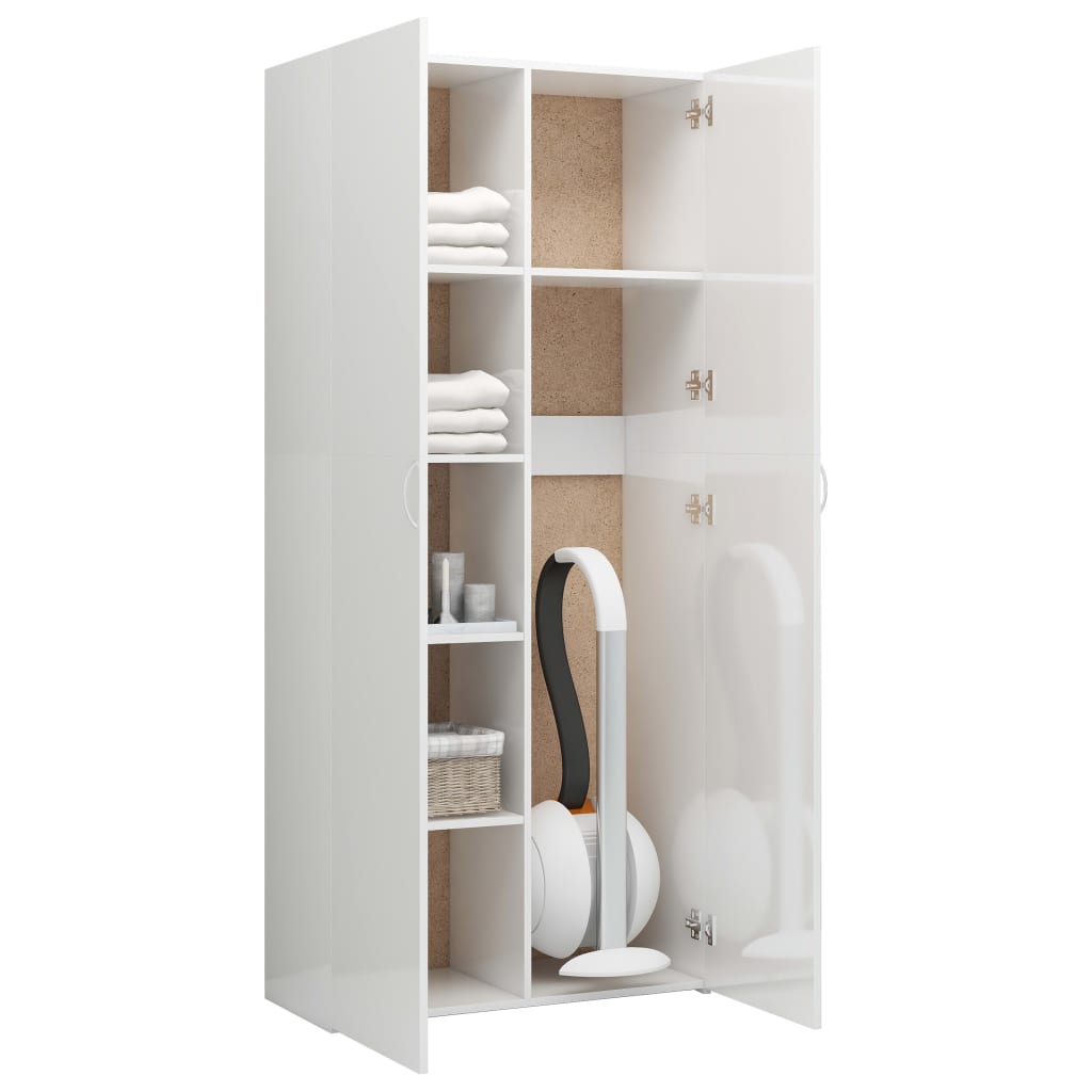 Storage Cabinet High Gloss White 80x35.5x180 cm Chipboard