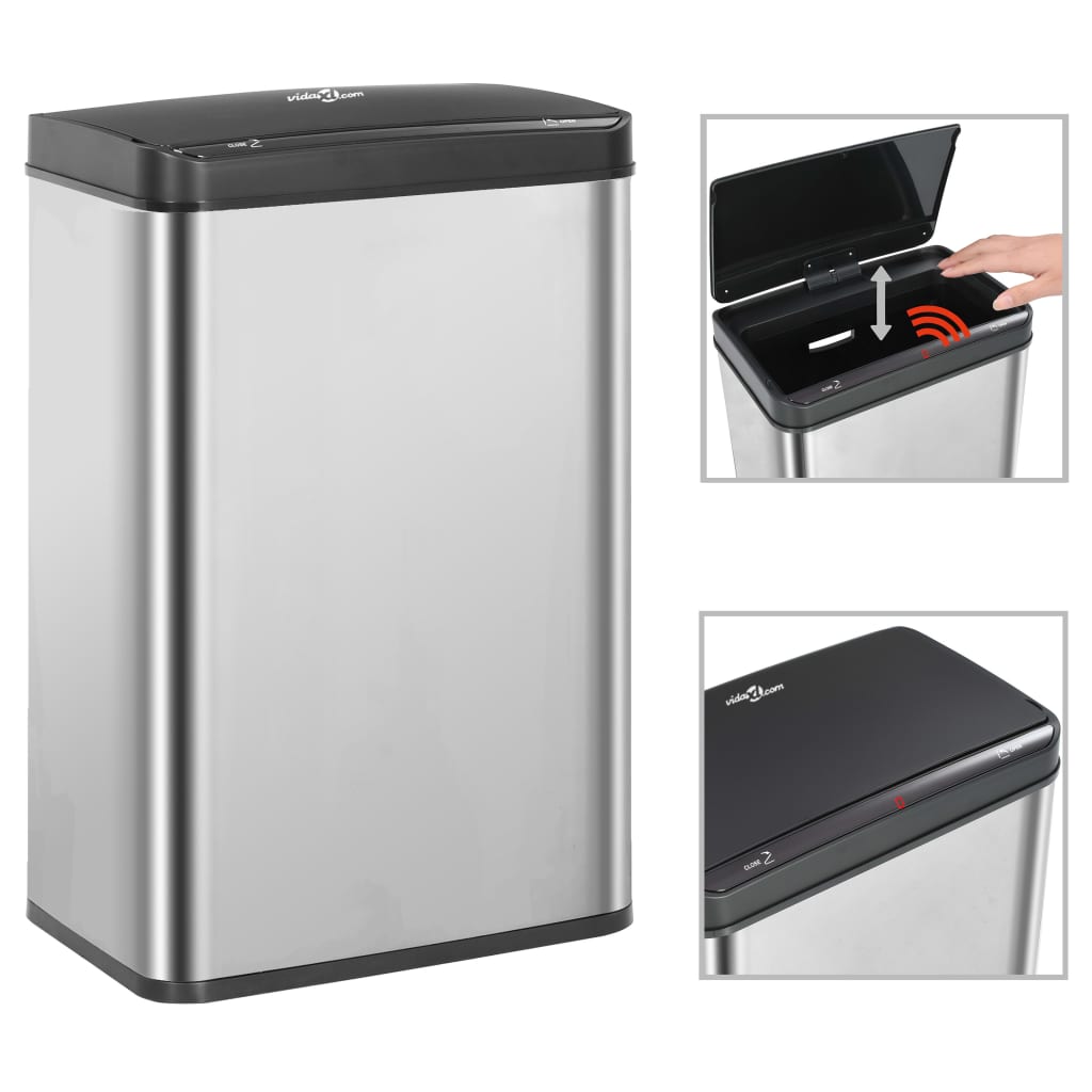 Automatic Sensor Dustbin Silver and Black Stainless Steel 60 L