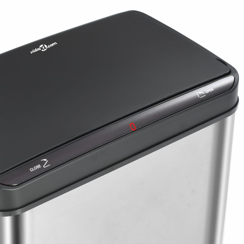 Automatic Sensor Dustbin Silver and Black Stainless Steel 60 L