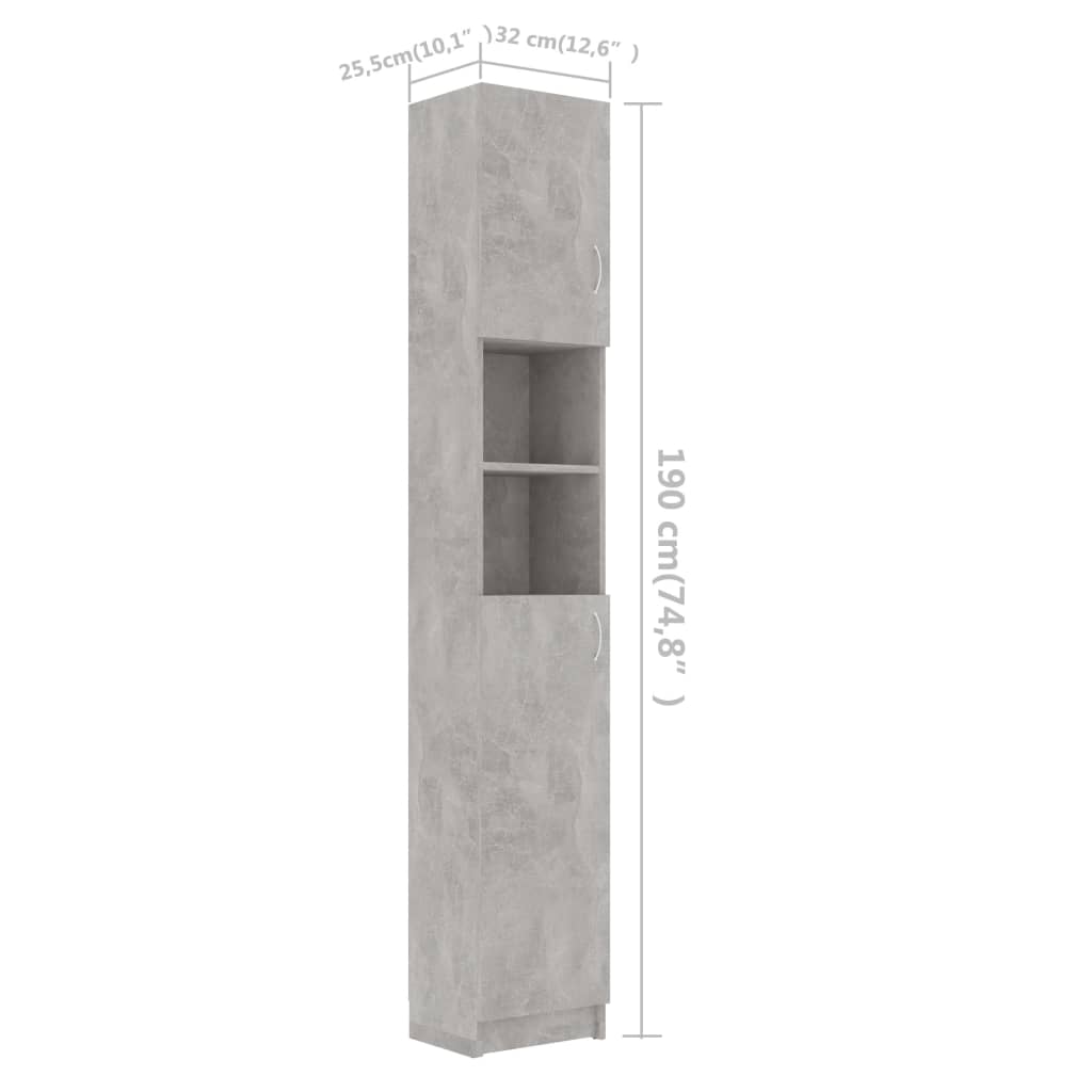 Bathroom Cabinet Concrete Grey 32x25.5x190 cm Chipboard
