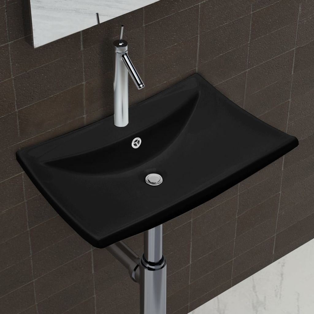 Black Luxury Ceramic Basin Rectangular with Overflow & Faucet Hole