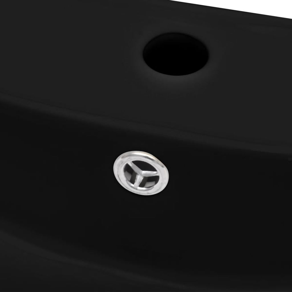 Black Luxury Ceramic Basin Rectangular with Overflow & Faucet Hole