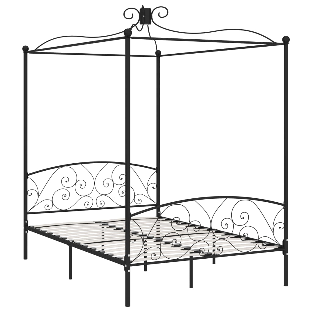 Canopy Bed Frame Black Metal 140x200 cm