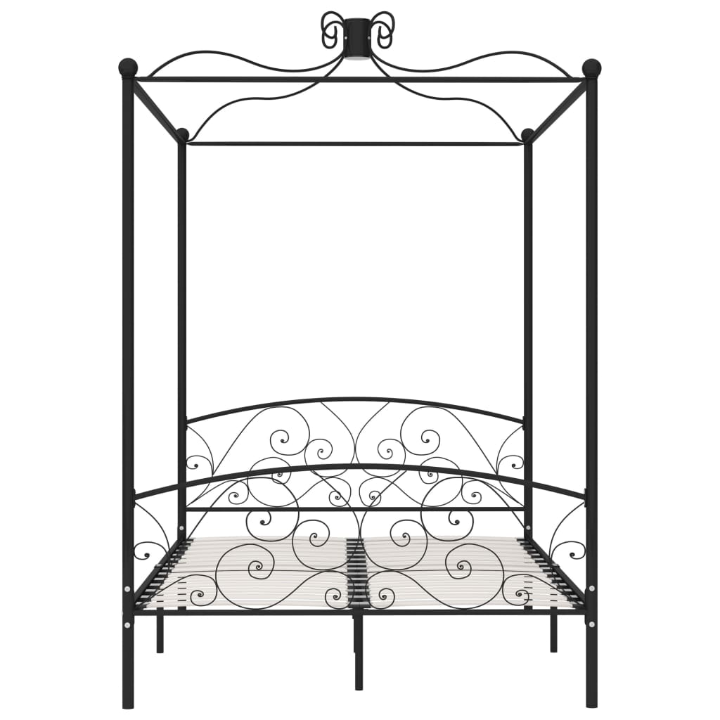 Canopy Bed Frame Black Metal 140x200 cm