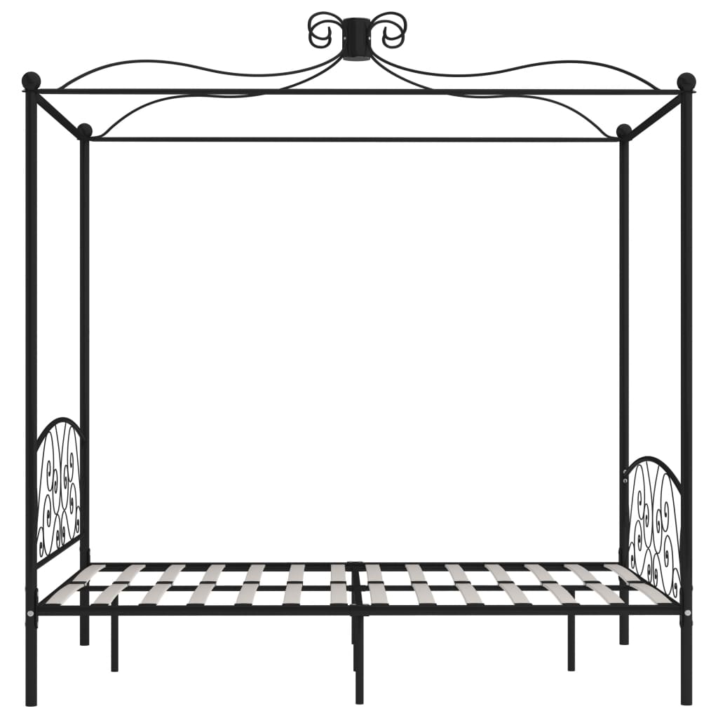 Canopy Bed Frame Black Metal 140x200 cm