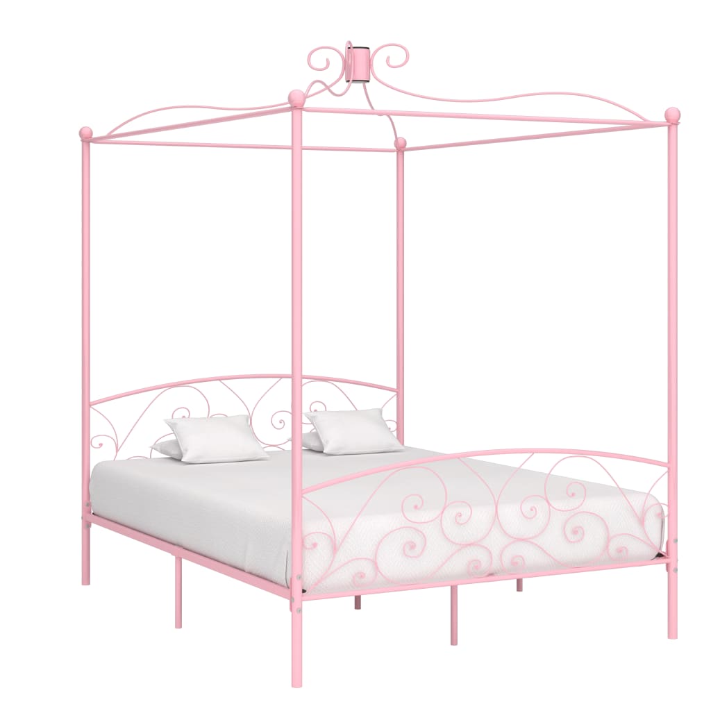 Canopy Bed Frame Pink Metal 180x200 cm