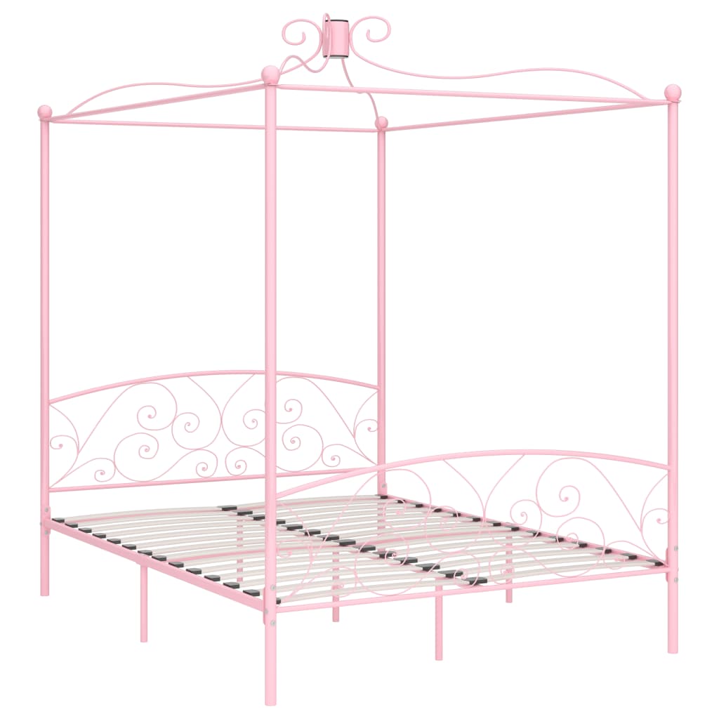 Canopy Bed Frame Pink Metal 180x200 cm