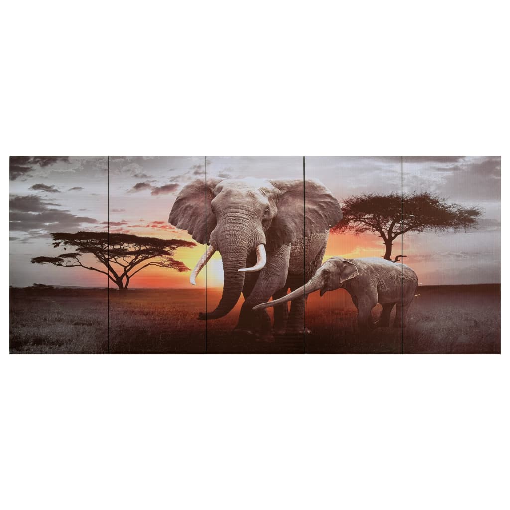 Canvas Wall Print Set Elephant Multicolour 150x60 cm