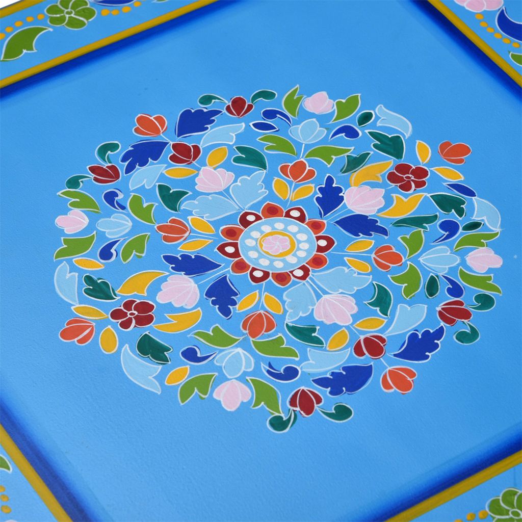 Coffee Table Solid Mango Wood Turquoise Hand Painted