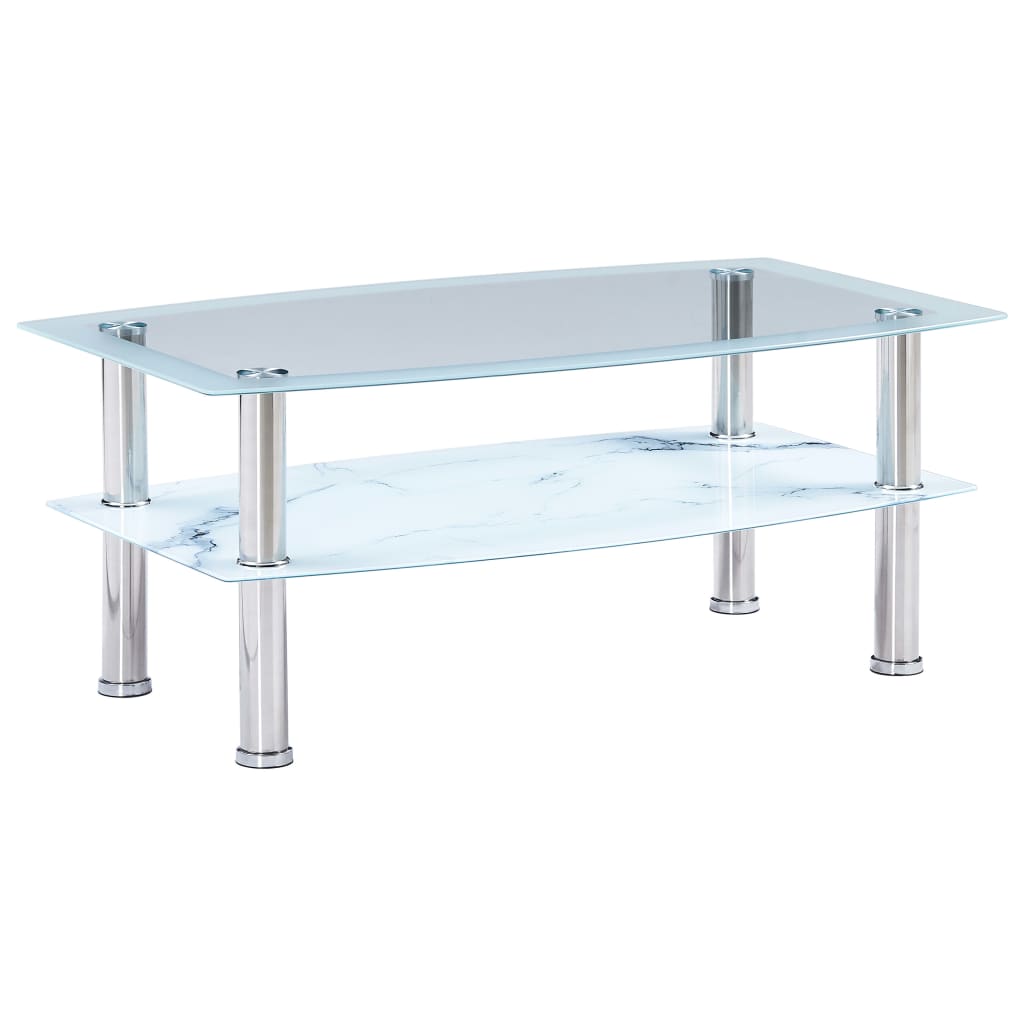 Coffee Table with Marble Look White 100x60x42 cm Tempered Glass