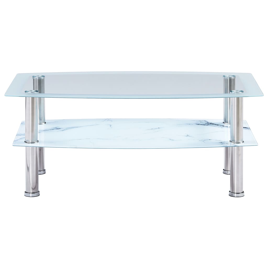 Coffee Table with Marble Look White 100x60x42 cm Tempered Glass