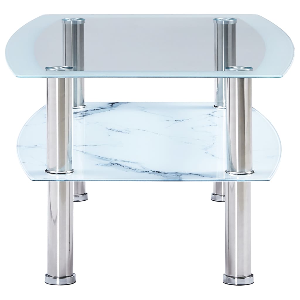 Coffee Table with Marble Look White 100x60x42 cm Tempered Glass