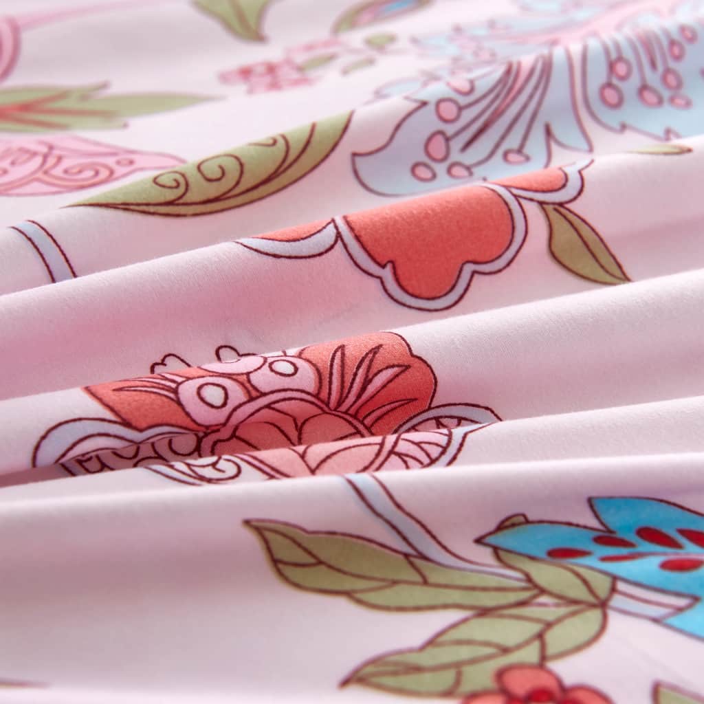 Duvet Cover Set Floral/Striped Pink 155x200/80x80 cm