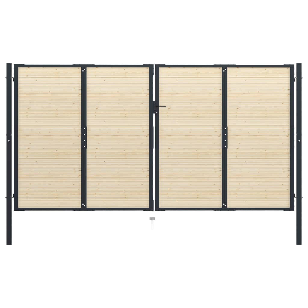 Fence Gate Steel and Spruce Wood 408x250 cm