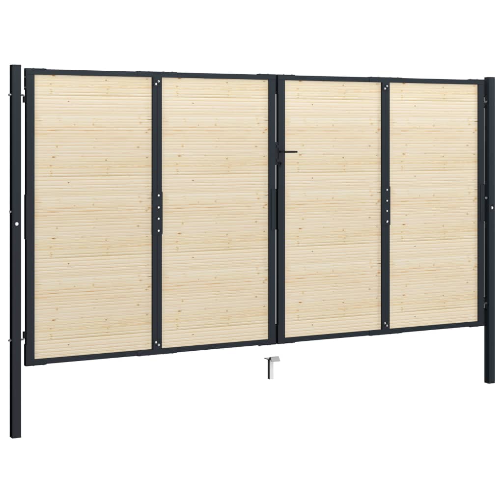 Fence Gate Steel and Spruce Wood 408x250 cm